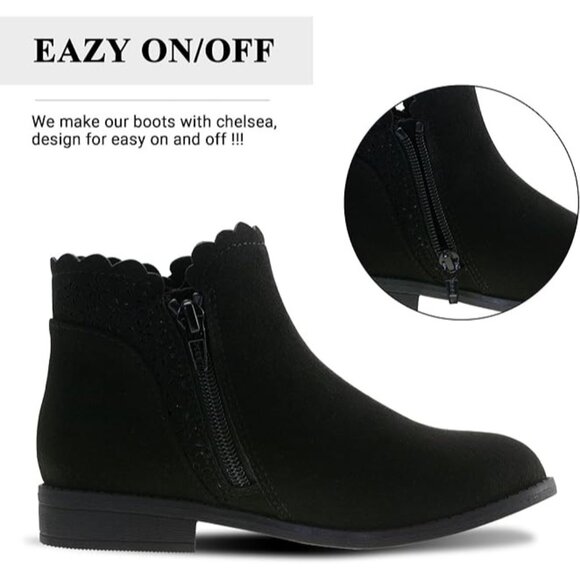 Lselom Girls Ankle Boots Kids Ankle Booties Bow Side Zipper Shoes Black Size 11 - Picture 7 of 11